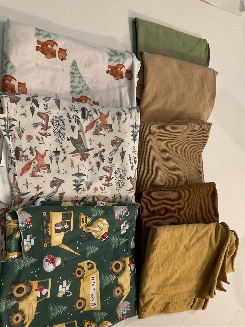 Serger Knit Fabric Remnants for Kids - Green, Brown, Mustard